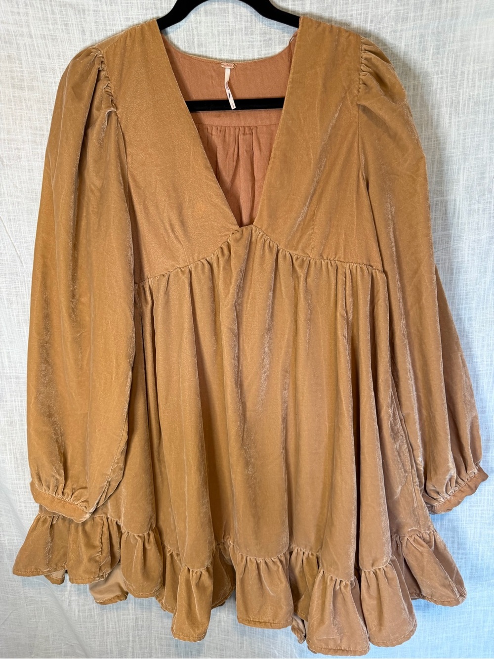 Free People Estella Copper Blush Velvet Mini Dress Ruffle Size S Romantic - Picture 4 of 13